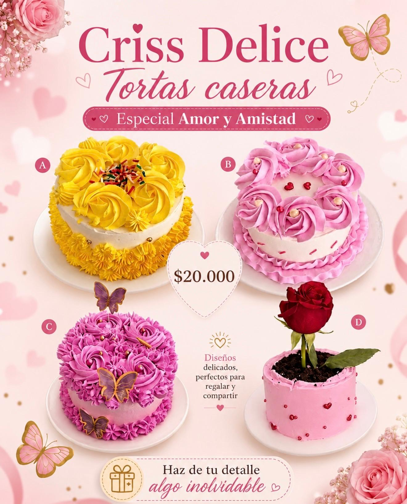 Promoción Criss Delice con cuatro diseños de tortas caseras